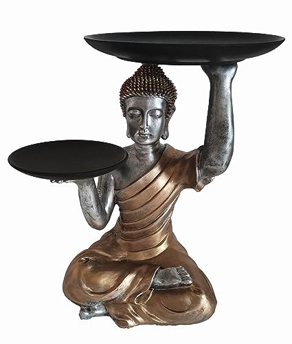 Lifestyle & More Moderne Skulptur Dekofigur Buddha inklusive 2 Schalen aus Kunststein Gold/Schwarz Höhe 34 cm