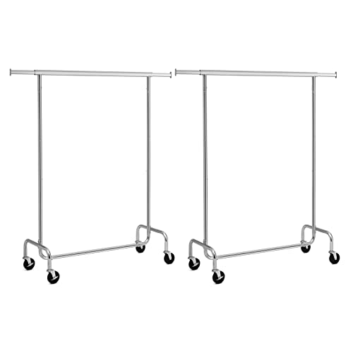 SONGMICS Kleiderständer, 2er Set, Kleiderstangen mit Rollen, Garderobenständer aus Metall, bis 130 kg belastbar, Länge 110-150 cm, verchromt, silbern HSR011S02