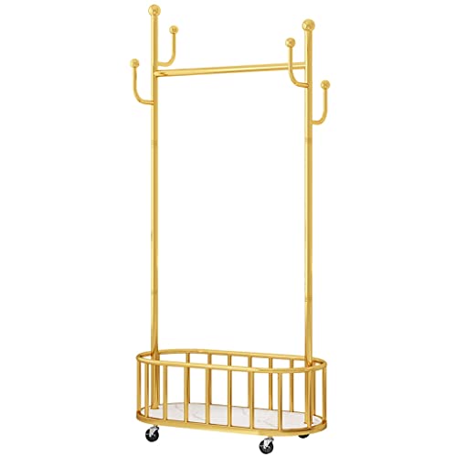 Rollbare Kleiderständer Auf Rollen Trockengestell Schwerlast Garderobenständer Mit 1 Kleiderstangen Und Seitenhaken Freistehender Kleiderbügel Schlafzimmer ( Color : Gold , Size : 100*30*174cm )