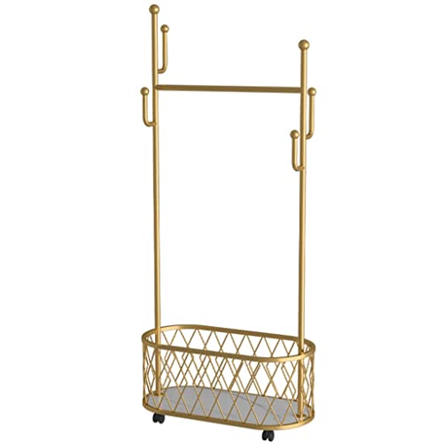 NEPHEW Rollbare Kleiderständer Auf Rollen Mit Ablagen Ausziehbar Doppelte Bambus Kleiderstange Stabil Belastbar Garderobenständer Kleiderwagen (Color : Gold, Size : 60 * 35 * 172cm)