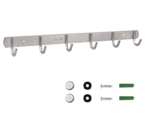 MaoXinTek Hakenleiste Kleiderhaken mit 6 Haken, Rostfreiem Garderobenhaken Edelstahl Wand-Garderobe Platzsparende Garderobenleiste für Schlafzimmer Schrank Badezimmer Küche, 43cm