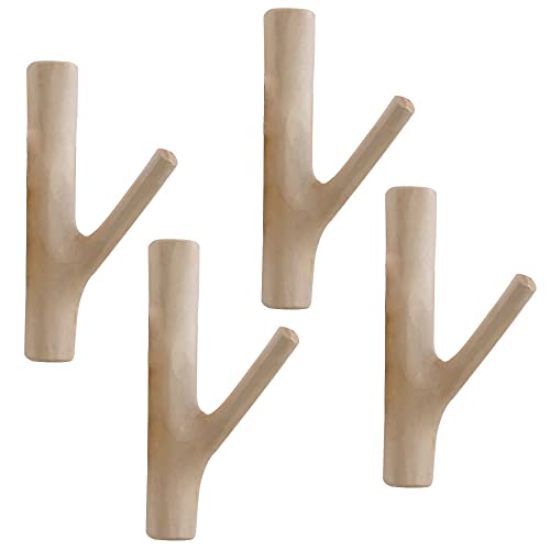 Zasvec Holz Kleiderhaken 4 Stück Holz Haken Vintage Holzhaken Haken aus Naturholz Wandhaken Holz Hakenleiste Holz Vintage Baum Ast Wandhaken Klebehaken Holz für Kleidung Schal Hut (Breite 2-3 cm)