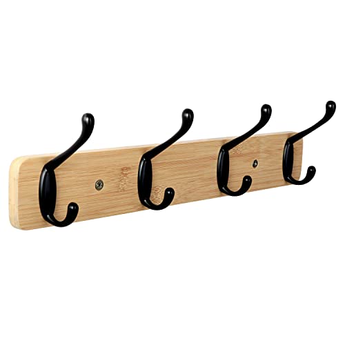 JSVER Garderobenhaken holz, Wand Garderobenleiste 4 Haken Kleiderhaken Bambus für Jacken, Mäntel, Schals, Handtaschen und Mehr, Natur