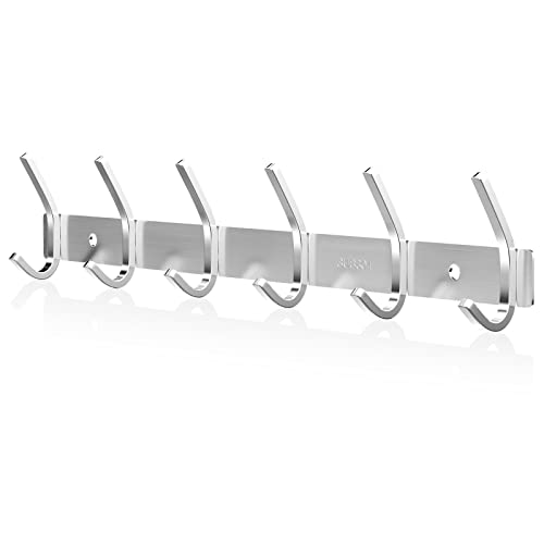 Newaner Hakenleiste Garderobe SUS304 Edelstahl Modern, Kleiderhakenleiste Wand Gebürstete Optik Doppelhaken, Jacken Kleider Haken mit 6 Haken, Kleiderhaken für Küche, Schlafzimmer, Büro, Silber