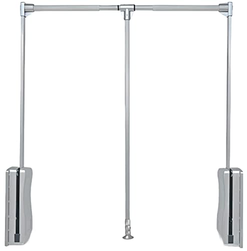 Gedotec Kleiderlift verstellbar Garderoben-Lift | 1 Stk Kleiderstange ausklappbar | Go Up | Silber Chrom - Garderobenstange Breiten-verstellbar 450-600 mm | Kleider-Lüfter klappbar | Wardrobelift