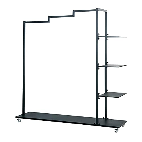 Garderobenständer, schwarz, Eisen, freistehend, rollbar, multifunktional, Schlafzimmer, 4 Etagen, dekoratives Display (Größe: 120 x 36 x 150 cm)