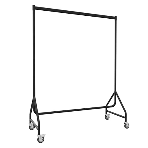 Aigentlich Kleiderständer rollbar schwarz L122xH155xT50 cm, Rollständer sehr belastbar, Kleiderstange stabiles Stahlrohr, Garderobenständer für schwere Kleidung, Textilständer für Innen und Außen