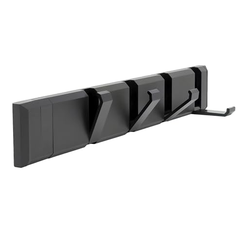 Aremigo® Fold 5 Kleiderhaken Wand mit klappbaren Haken [Platzsparend] für Ordnung in Ihrem Zuhause [5 Haken] Anthrazit | Gardarobenhaken | Gardarobenleiste | Hakenleiste