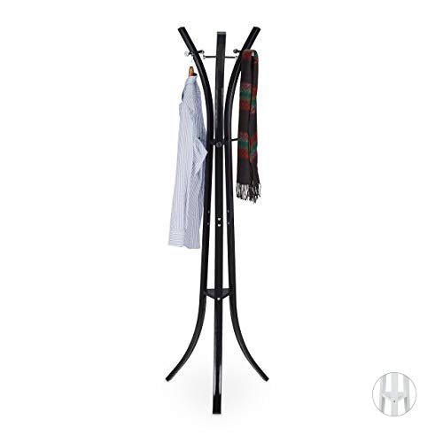 Relaxdays Garderobenständer, Stabile Standgarderobe aus Metall für Jacken, 175 cm hoher Kleiderständer, Schwarz