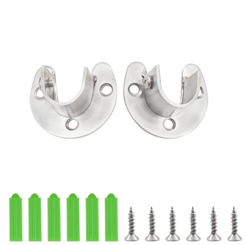 CEEYSEE 2 Stück Rundrohr Halterung 19mm U-Form kleiderstangen halterung 304 Edelstahl Schrankstange Halterung mit 6 Stück Schrauben Stangen Flansch Set for Kleiderschrank (FLZ-U/19mm)