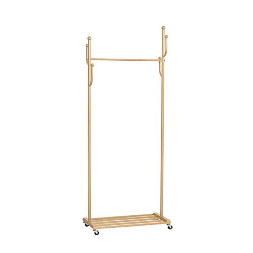 OTBK Garderobenständer Rollbarer Kleiderständer Mit Bodenregalen Abschließbaren Rädern for Aufhängen Von Kleidung, Tragbarer Kleidung (Color : Gold, Size : 50cm)