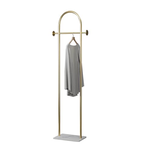 Garderobenständer aus Metall mit Steinplattensockel, freistehend, Kleiderbügel für Kleidung, Hüte und Taschen, ideal für Wohnzimmer, Schlafzimmer, Büro, Hauseingang, modernes Design in Weiß und Gold