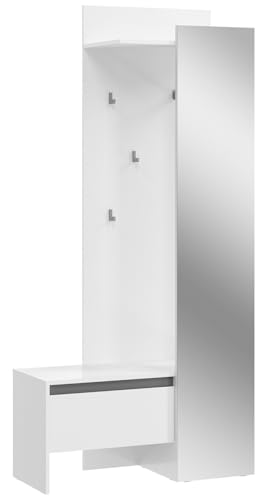 Newroom Kompaktgarderobe Weiß Garderobenständer Modern Zeitlos - 189x90x38 cm (BxHxT) - Flurgarderobe Garderoben Set - [Nikola.Four] Flur Diele Eingang