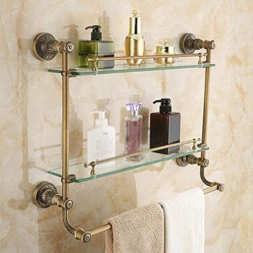 Riyyow Badezimmer Handtuchständer, Handtuchständer Vintage Badezimmer Wandmontage Multifunktionsbadezimmer Glasregale 2-Tier-Kosmetik-Rack Badezimmerspeicher