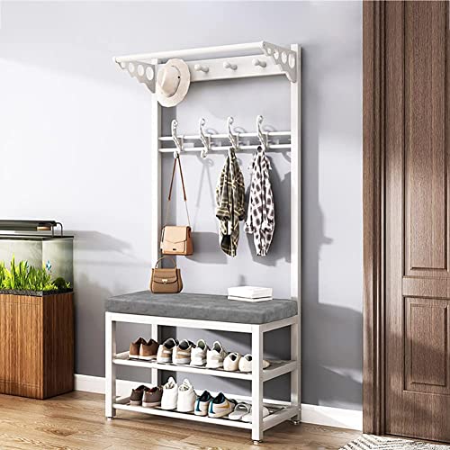 garderobe mit sitzbank garderoben mit 10 Haken Metallrahmen garderobenständer mit bank garderobenständer mit sitzbank für Flur, Eingangsbereich, 80/100 * 33 * 172 cm (100cm, Weiß)