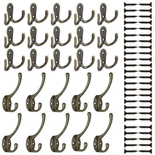 Pulluo 25pcs Kleiderhaken Wand Vintage Garderobenhaken Vintage Wandhaken Retro Kleiderhaken Doppelt Garderobenhaken mit 50 Schrauben für Kleidung Bad Küche Schlafzimmer