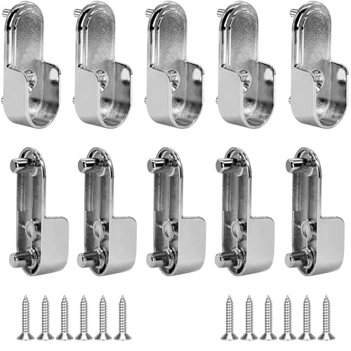 Taiyyi 10 Stücke Kleiderstangenhalter Kleiderstange Halterung mit Schrauben Metall Oval Kleiderstangenhalter Stangenhalterung für Schrankrohraufhänger Kleidung Rutenhalter