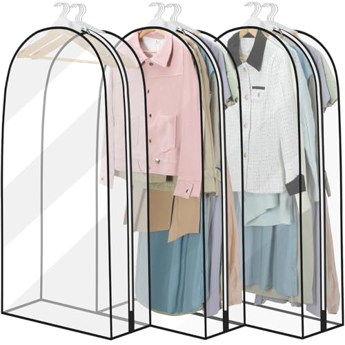 YYDSLEE 3 Stück Transparent Kleidersäcke Wasserdicht 60x102CM Anzugtasche Abdeckung mit Reißverschluss für Anzüge Kleider Mäntel Sakkos Hemden Mottenschutz Anzugsack Aufbewahrung Kleiderhülle Anzug