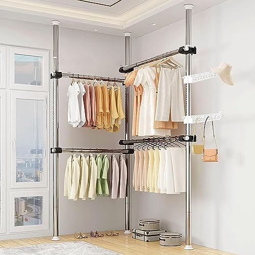 Teleskop-Kleiderständer, höhenverstellbar, freistehend, für Schrank, Kleiderbügel, Regal, Organizer, Präsentationsständer für Zuhause, Einzelhandel, Silber