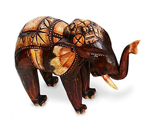 TEMPELWELT Deko Figur Elefant Bumbo stehend aus Albesia Holz braun, Höhe 15 cm groß, Holzfigur Krafttier im Afrika Stil Kunsthandwerk aus Bali handgefertigt, Größe:15 cm