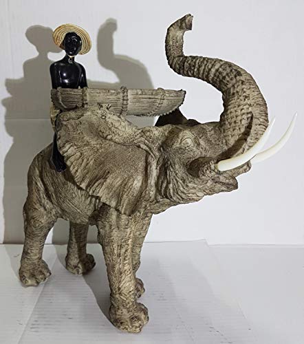 Werner Voss Dekofigur Elefant mit Reiter Skulptur mit Schale Kartenhalter Dekoschale Schlüsselschale Kolonial Afrika H: 35cm