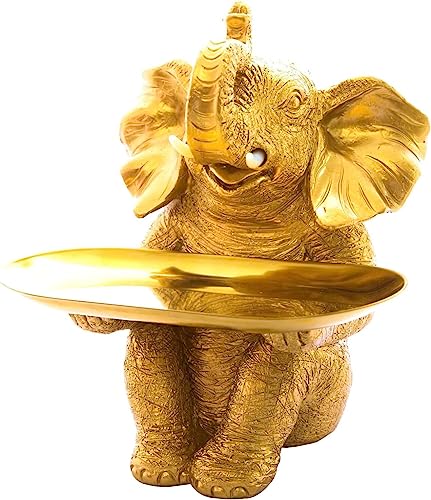 KOMEYA Schlüsselschale, Elefant, dekorative Schlüsselschale, Statue mit Tablett aus Edelstahl, Skulptur, Figur, dekorativ, modisch, Heimdekoration, Multifunktions-Schreibtischaufbewahrung,Gold