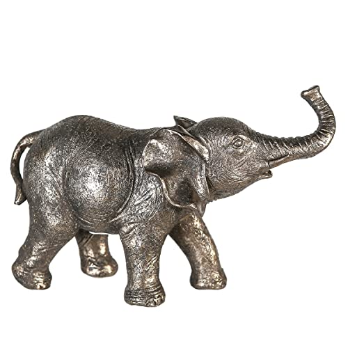 Casablanca Deko Figur Skulptur Elefant mit langem Rüssel - grau Gold - Wohnzimmer Dekoration Afrikanisch - 13x19 cm