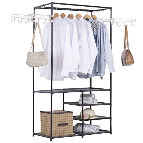 eSituro Kleiderschrank offen, Kleiderständer mit Kleiderstange und 12 Haken, freistehende Garderobe mit Ablage, für Ankleidezimmer, Schlafzimmer, 44 x 87 x 158 cm, Schwarz SGR0014