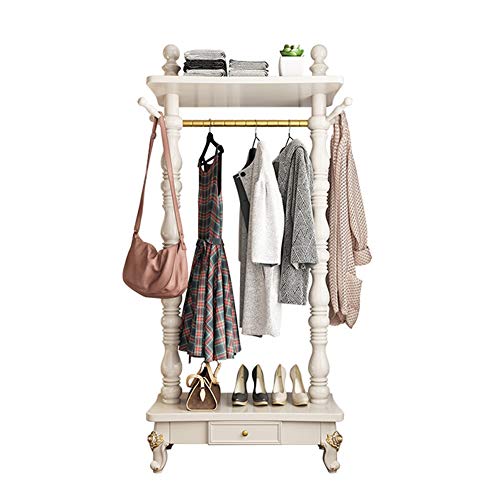 GJX Garderobenständer Garderobenständer mit Rollen, Kleiderständer aus Bambus, mit Kleiderstange,for Schuhe, Hüte und Schals, im Flur, Wohnzimmer und Gästezimmer (Color : White, Size : 80cm)