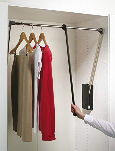 Kleiderlift verstellbar Garderoben-Lift Wardrobelift Schrank - Servetto | Kleider-Lüfter klappbar schwarz - vernickelt | breiten-verstellbar 770-1200 mm | 1 Stück - Kleiderstange ausklappbar