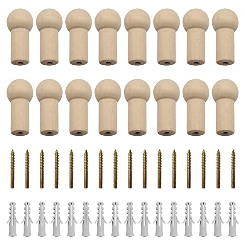 Keboyoe Yingcen 16Pcs Hölzern Kleiderhaken Kleiderhaken Holz Natur Holz Haken Einzeln mit Schraube 2,5x5,2cm für Wandmantel, Hut, Handtuch, Kleiderbügel, Maximale Belastung 7 kg