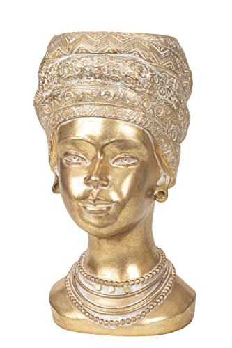 Lifestyle & More Moderne Skulptur Dekofigur Afrikanischer Frauenkopf Gold zum Bepflanzen geeignet Höhe 31,5 cm