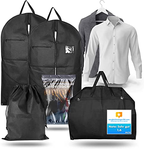 Premium Kleidersack 4er Set - 2x Kleidersäcke & Kleiderhüllen - Reise Kit für Anzug & Hemd - Clothes bag schwarz - Anzugtasche zur Aufbewahrung