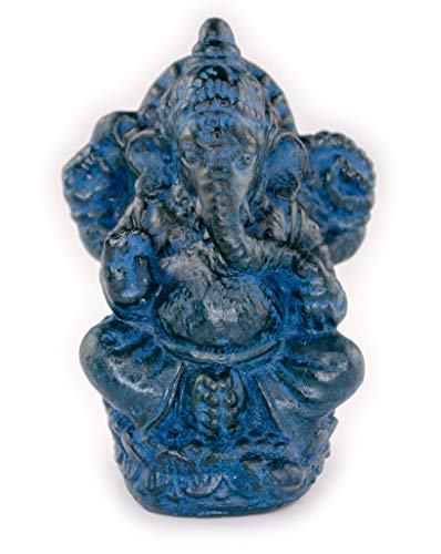 FaHome Ganesha Skulptur Hindu Gottheit Stein Figur Glück Statue Wohnzimmer ca. 12 cm Elefant Blau Massiv