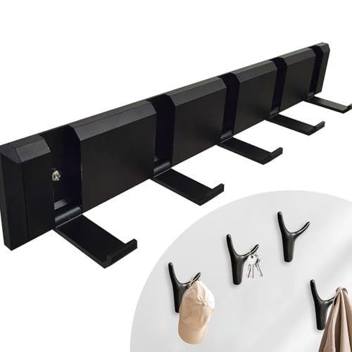 TDFERAN kleiderhaken Wand, Premium Aluminium Garderobenhaken, Mit 4 Stück Geweih Kleiderhaken, Aufhänger für Handtücher, Maximieren Sie den Raum ohne auf Stil zu verzichten! (5 Haken/Schwarz)