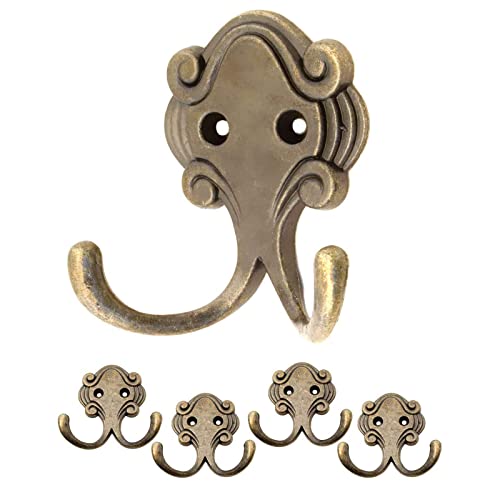 Bocotoer Antik Doppel-Haken Kleider-Haken Garderoben-Haken Bronze Design Vintage Handtuch-Haken Messing Retro Packung mit 4 Stück