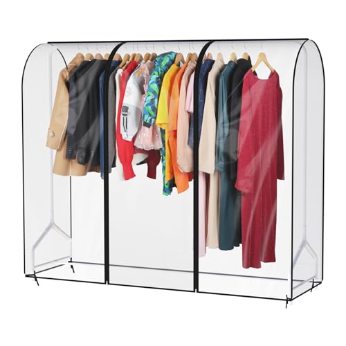 Syeeiex 6ft klare transparente Kleiderständer Abdeckung Mit Reißverschluss 182 x 152 x 50cm kleidersack Staubschutz Wasserdicht Kleiderbügel schutzhülle für Kleiderstange