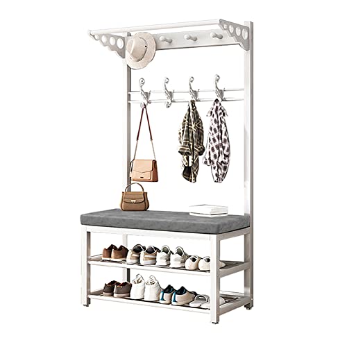 garderobe mit sitzbank schuhregal mit garderobe Garderobenständer mit Haken Robustes Metall Kleiderständer mit Schuhregal Garderobe Garderobenständer 80/100 x 33 x 172 cm (100 cm, weiß)