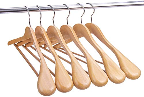 Hangerman Kleiderbügel aus natürlichem Holz, 10 Stück, Kleiderbügel aus Holz, für Jacken, Oberbekleidung, Hemden, glänzende Oberfläche mit extra breiter Schulter