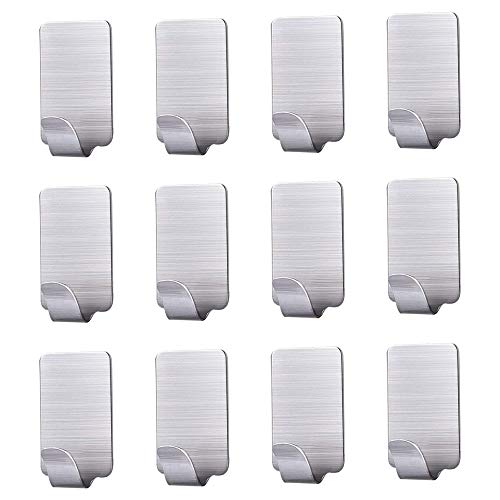 Karrong 12pcs Haken Edelstahl Selbstklebend Handtuchhaken Kleiderhaken Wandhaken Klebehaken Edelstahl Selbstklebend Ohne Bohren Wasserfest, für Decke Bad Küche Badezimmer