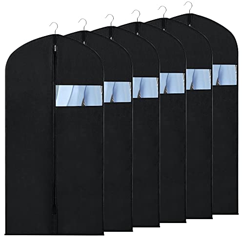 SKJJL Kleidersack Schwarz, 6 Stücke Kleiderhüllen mit Reißverschluss, 60 x 140 cm Kleidersack anzug, Kleidersack Kurz für Anzug und Kleid, Garment Bag für Lange Kleider Hemden Anzüge Jacke