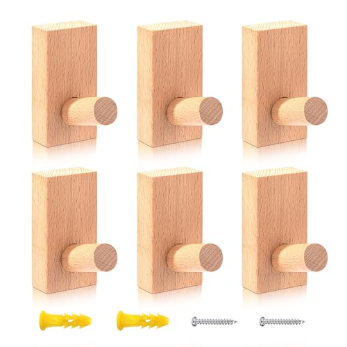 MengH-SHOP Garderobenhaken Holz Selbstklebend Wandhaken Holz Rund Kleiderhaken Dekorative Buche Holzhaken Huthaken für Flure Garderoben Schlafzimmer 6 Stück