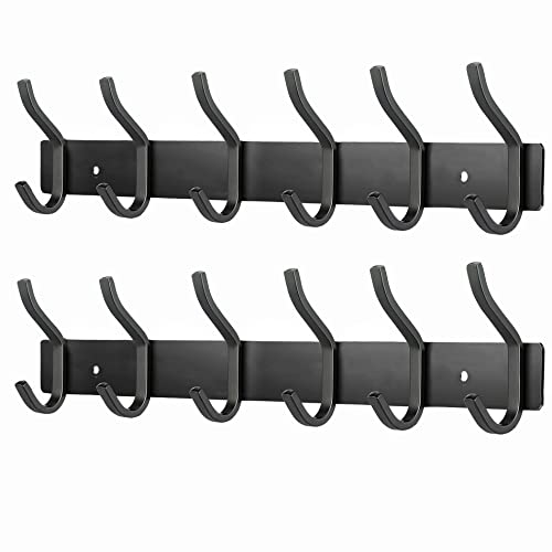 MEIJO Garderobenhaken Schwarz Edelstahl, Hakenleiste Kleiderhaken Wand mit 6 Haken, Garderobe Garderobenleiste Wandgarderobe für Schlafzimmer Bad Küche (Schwarz 2 Packs)