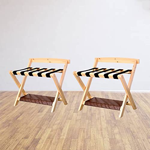 Kofferständer 2 Set, klappbarer Gepäckständer, Kofferständer aus Massivholz, bodenstehender Kofferständer, Nachttisch Kleiderständer, 60 * 50 * 65cm (Color : Wood Color)