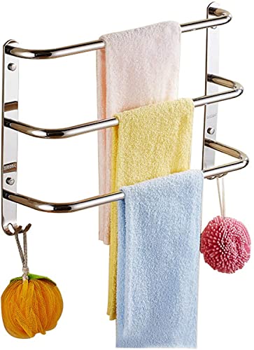 MKAK Edelstahl-Handtuchständer, for Badezimmer-Lastraten etwa 16kg mit 3 Handtuchstangen Wandmontierter Haken-Design-Handtuchständer Bad Handtuchstange