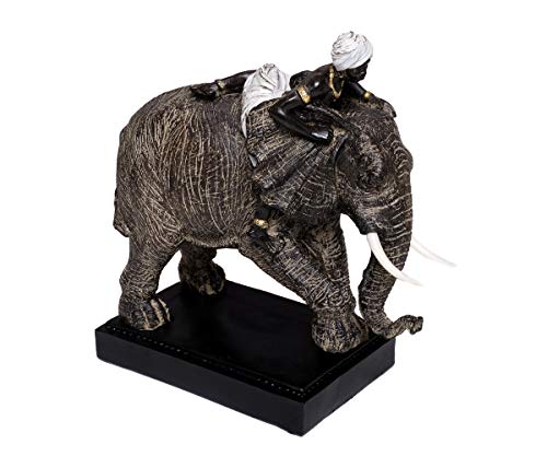 Brillibrum Design Afrikatische Dekofigur Reiter auf Elefant Safari Skulptur Elefant Zimmer Dekoration Statue Elefanten Reiter Dekofigur Mohr (Variante 2)