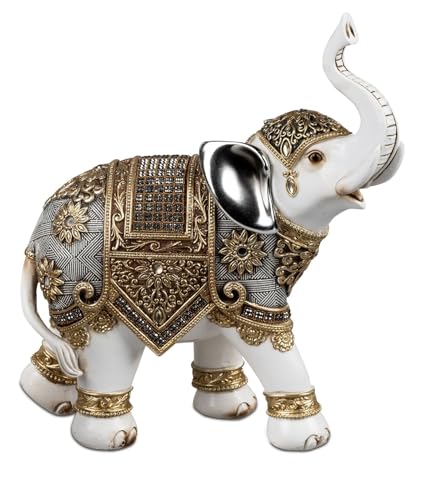 formano Elefant Deko Figuren Kunststein Skulptur 16 cm Creme-Gold Handbemalt mit Acryl-Steinen Afrika Tierfigur