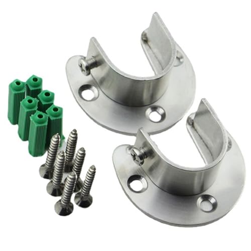 2 Stück Rundrohr-Halterung U-Förmiges Set, Edelstahl Flansch Halterung, mit Schrauben und Expansionsrohr, für Kleiderstange Schrank Stangenhalterung für Duschvorhangstange (32mm)