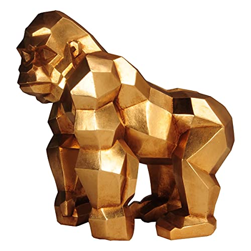 Große Gorilla Skulptur aus Kunstharz, Modell: Origami, goldfarben, Höhe 30 cm