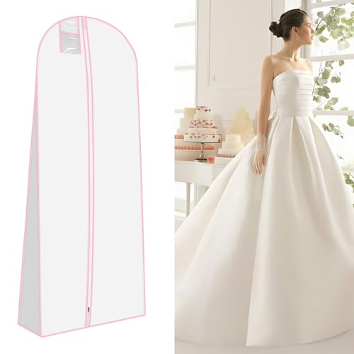 PRZRAO Kleiderhülle Hochzeitskleid, 180 cm Atmungsaktiver Kleidersack für Hochzeitskleider, Kleidersack Brautkleid, Hochzeitskleid Kleidersäcke, Brautkleidhülle Kleidersack Lang 180 cm, Rosa